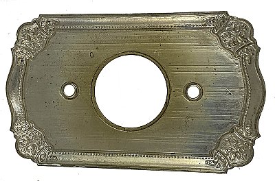 Antique Brass Finish Ornate Large Hole Wall Plate or Switchplate by Bryant Electric Co. - Circa 1926