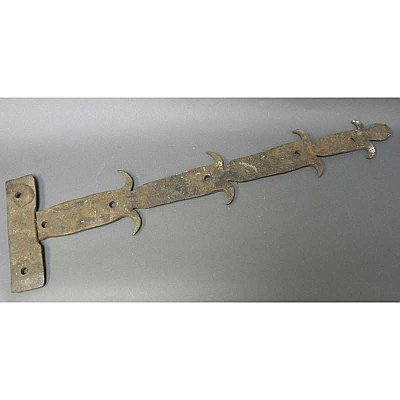 Antique Hand Forged Wrought Iron Dummy Fleur de Lis Strap Hinge Plate - Circa 1800