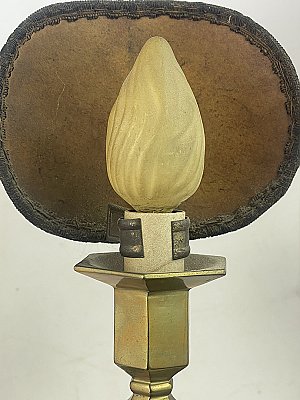 Pair of Antique Arts & Crafts Brass Candelabra Table Lamps Light Fixtures - Circa 1910