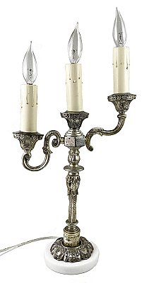 Pair of Antique Three Light Silverplate Tabletop Lamps or Candelabra - Circa 1920
