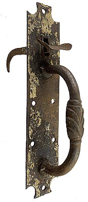 Antique Wrought Iron Scalloped Norfolk Thumb Latch Door Handle - Circa 1820