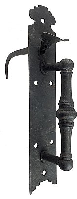 Antique Wrought Iron Rooster Comb Top Norfolk Thumb Latch Door Handle - Circa 1830