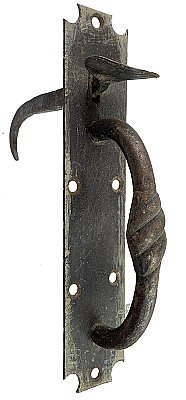 Antique Wrought Iron Scalloped Norfolk Thumb Latch Door Handle - Circa 1830
