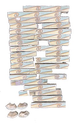 Antique Art Deco Wave Motif Border or Liner Tile Set
