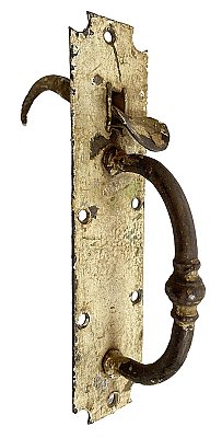 Antique Wrought Iron Scalloped Top Norfolk Thumb Latch Door Handle - Circa 1820