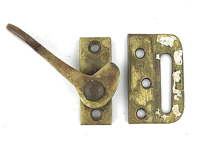 Antique Brass Casement Window Latch and Keeper