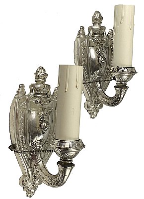 Antique Silverplate Colonial Revival Wall Sconce Pair - Circa 1920