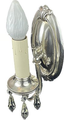 Antique Silver Plated Colonial Revival Wall Sconce Light - Circa 1930