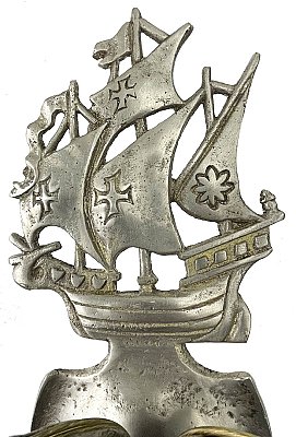 Pair of Antique Nickel Plated Nautical Galleon Ship Wall Sconces - Circa 1930