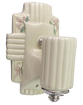 Antique Art Deco and Floral Porcelain Wall Sconce - Circa 1930