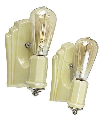 Pair of Yellow Art Deco Antique Porcelain Wall Lights or Sconces - Circa 1930