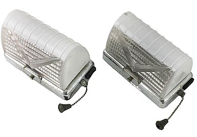Pair of Antique Chrome Bathroom Wall Sconces with Frosted Glass Shades - Circa 1960