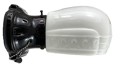 Antique Black Porcelain Wall Sconce Light with Glass Shade - Circa 1930