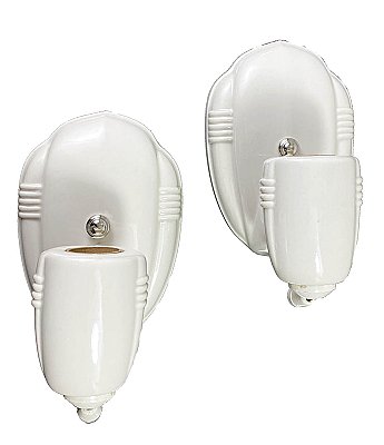 Antique Pair of Art Deco Porcelain Wall Sconces Lights - Circa 1930