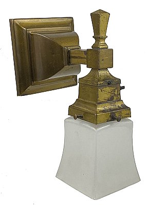 Antique Brass Arts & Crafts Wall Light Fixture Sconce - Circa 1915