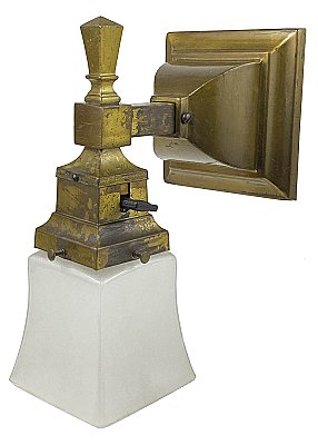 Antique Brass Arts & Crafts Wall Light Fixture Sconce - Circa 1915