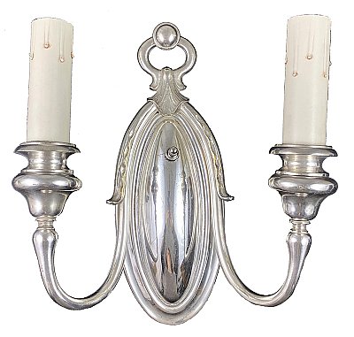 Antique Silverplate Colonial Revival Wall Sconce Pair - Circa 1920