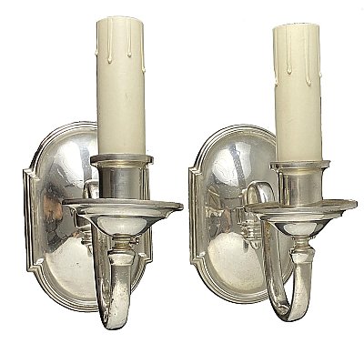 Antique Silverplate Colonial Revival Wall Sconce Pair - Circa 1920