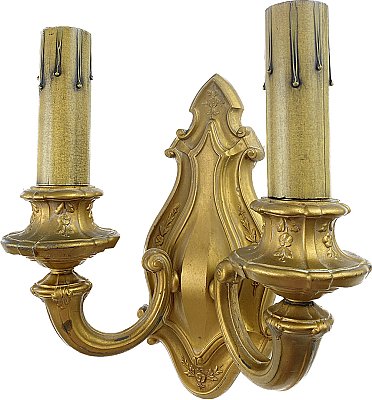 Antique Cast Bronze Double Arm Wall Sconce by Lion - Circa 1910