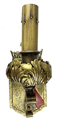 Antique Old English Cast Bronze Heraldic Single Arm Wall Sconce - Circa 1930