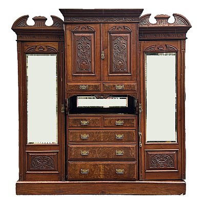 Antique Cherry Eastlake Wardrobe or Armoire - Circa 1870