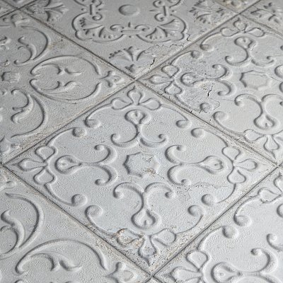 Aevum White Ornato 7-7/8" x 7-7/8" Ceramic Tile - Per Case of 21 Tile - 9.24 Sq. Ft. Per Case
