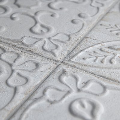 Aevum White Ornato 7-7/8" x 7-7/8" Ceramic Tile - Per Case of 21 Tile - 9.24 Sq. Ft. Per Case