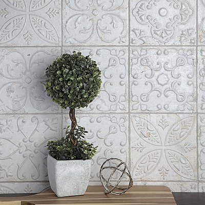 Aevum White Ornato 7-7/8" x 7-7/8" Ceramic Tile - Per Case of 21 Tile - 9.24 Sq. Ft. Per Case
