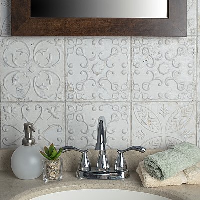 Aevum White Ornato 7-7/8" x 7-7/8" Ceramic Tile - Per Case of 21 Tile - 9.24 Sq. Ft. Per Case