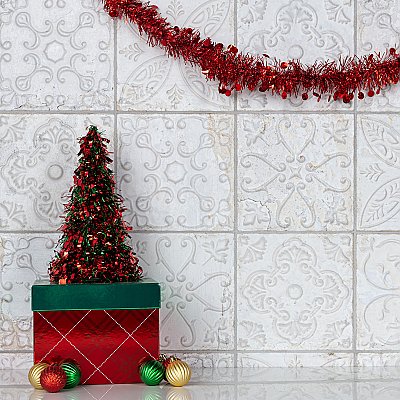 Aevum White Ornato 7-7/8" x 7-7/8" Ceramic Tile - Per Case of 21 Tile - 9.24 Sq. Ft. Per Case