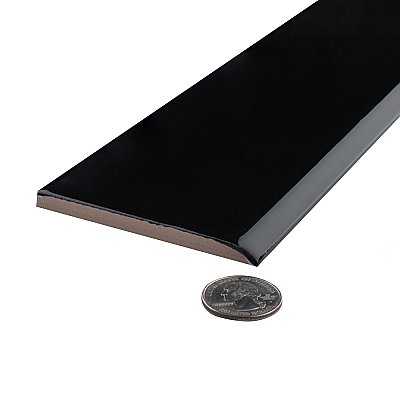 Battiscopa Glossy Black 3" x 17-3/4" Ceramic Wall Bullnose Trim Tile - Sold by the individual piece