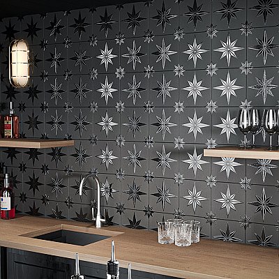 Stella Lustre Midnight 9-3/4" x 9-3/4" Porcelain Wall Tile - 16 Tiles Per Case - 10.88 Square Feet