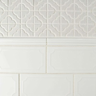 Blanco Brillo Zen 1-1/4" x 7-7/8" Ceramic Moldura Wall Trim Tile - Sold by the individual piece