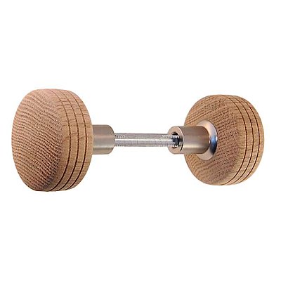 Incised Box Style Red Oak Wooden Doorknob Pair - Brushed Nickel