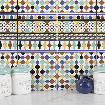 Sevillano Giralda Cenefa 7-7/8" x 7-7/8" Ceramic Wall Border Tile - 25 Tiles Per Case - 11.0 Sq. Ft.