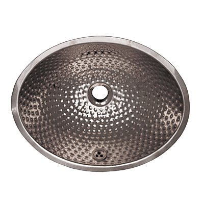 Decorative Oval Hammered Textured Undermount Basin with Overflow and a 1 1/4" Center Drain - Polished Stainless Steel
