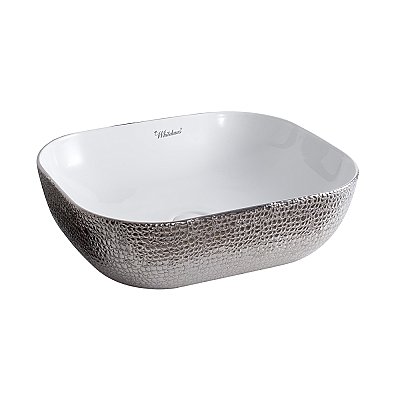 Isabella Plus Collection Rectangular Above Mount Basin with an Embossed  Exterior, Smooth Interior, and Center Drain - White and Silver