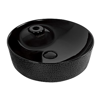 Isabella Plus Collection Round Above Mount Basin with an Embossed Exterior, Smooth Interior, Single Faucet Hole and Center Drain - Black