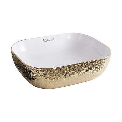 Isabella Plus Collection Rectangular Above Mount Basin with an Embossed Exterior, Smooth Interior, and Center Drain - White and Gold