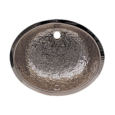 Decorative Oval Hammered Textured Undermount Basin with Overflow and a 1 1/4" Rear Center Drain - Polished Stainless Steel