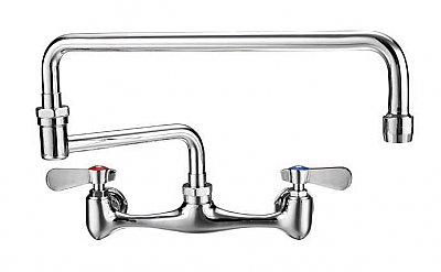 Wall Mount Utility Faucet with Double Jointed Retractable Swing Spout and Lever Handles