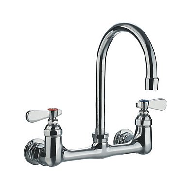 Heavy Duty Wall Mount Utility Faucet with a Gooseneck Swivel Spout and Lever Handles