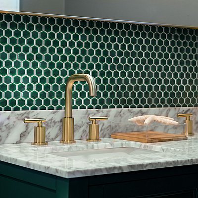 Metro Ion 1" Hex Emerald 10-1/4" x 11-7/8" Porcelain Mosaic Floor & Wall Tile - 10 Tiles Per Case - 8.6 Sq. Ft.