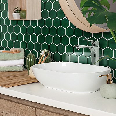 Metro Ion 2" Hex Emerald 11-1/8" x 12-5/8" Porcelain Mosaic Floor & Wall Tile - 10 Tiles Per Case - 10.0 Sq. Ft.