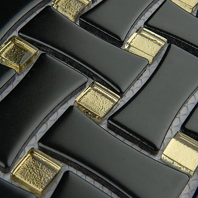 Metro Dog Bone Basketweave Matte Black/Gold Glass Dot 10" x 10" Porcelain Mosaic Tile - 10 Tiles Per Case - 7.1 Sq. Ft.
