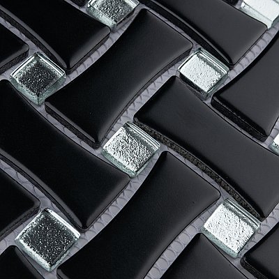 Metro Dog Bone Basketweave Matte Black/Silver Glass Dot 10" x 10" Porcelain Mosaic Tile - 10 Tiles Per Case - 7.1 Sq. Ft.