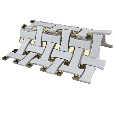 Metro Dog Bone Basketweave Matte White/Gold Glass Dot 10" x 10" Porcelain Mosaic Tile - 10 Tiles Per Case - 7.1 Sq. Ft.