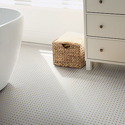 Metro Dog Bone Basketweave Matte White/Gold Glass Dot 10" x 10" Porcelain Mosaic Tile - 10 Tiles Per Case - 7.1 Sq. Ft.