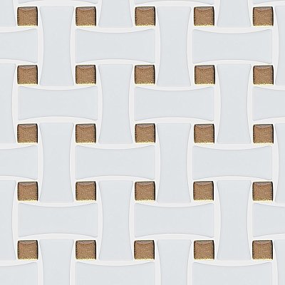 Metro Dog Bone Basketweave Matte White/Gold Glass Dot 10" x 10" Porcelain Mosaic Tile - 10 Tiles Per Case - 7.1 Sq. Ft.