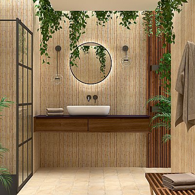 Bamboo Haven Tiki Cream 5-7/8" x 11-7/8" Ceramic Wall Tile - 20 Tiles Per Case - 9.8 Sq. Ft.